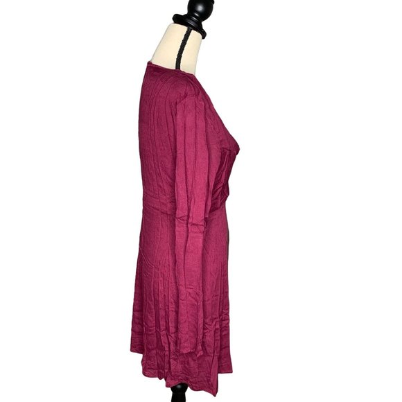Entro Long Sleeve Burgundy Twist Mini Dress M - Picture 3 of 6